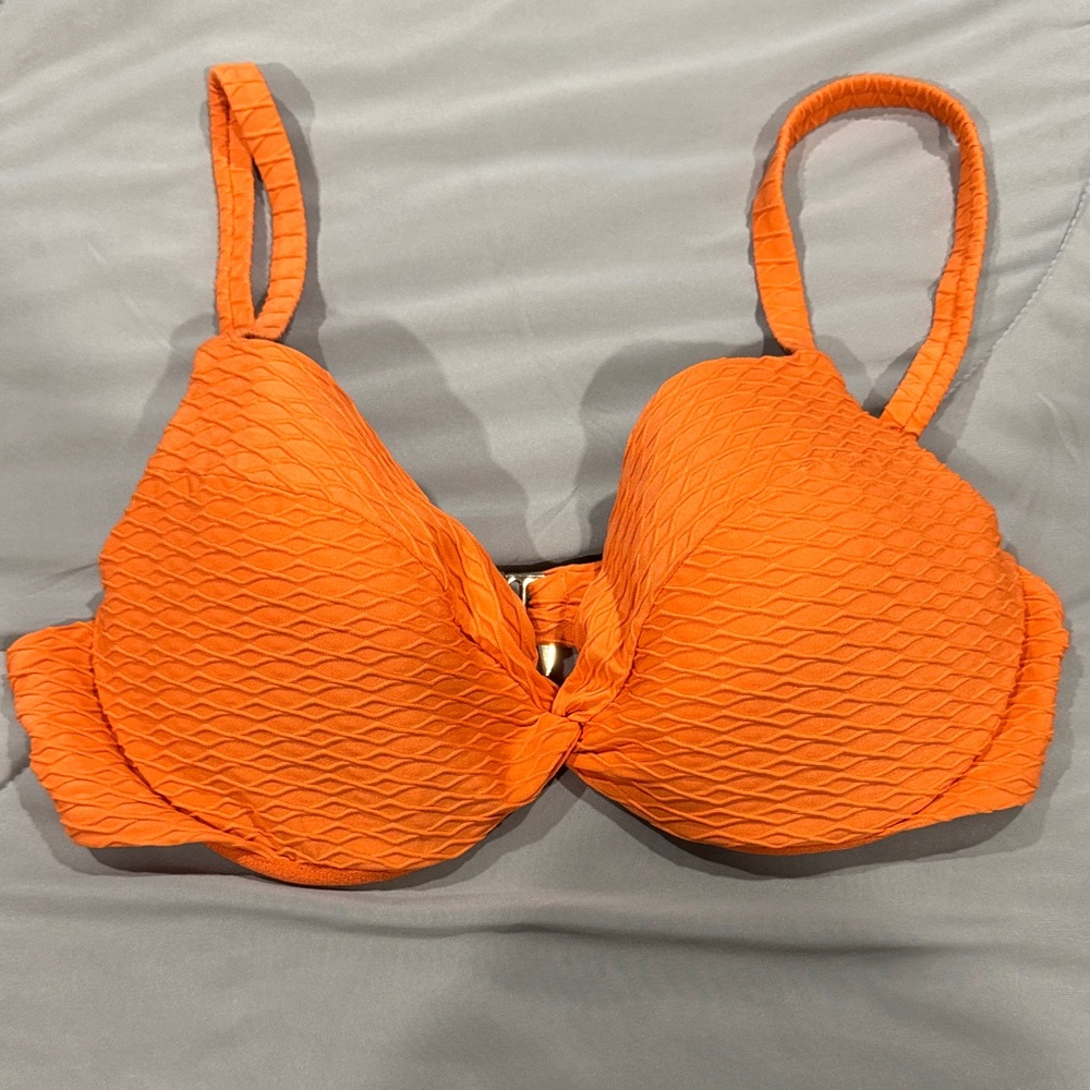 Orange Textured Push-Up Swim Top